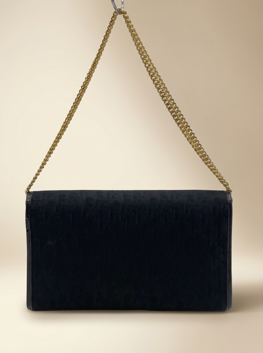 Christian Dior black monogram chain bag rear view